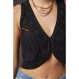 NWT Anthropologie Black Beaded Vest Size Medium